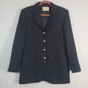 Vintage Lord & Taylor Wool Blend Statement Blazer size 8 black gold buttons 90s